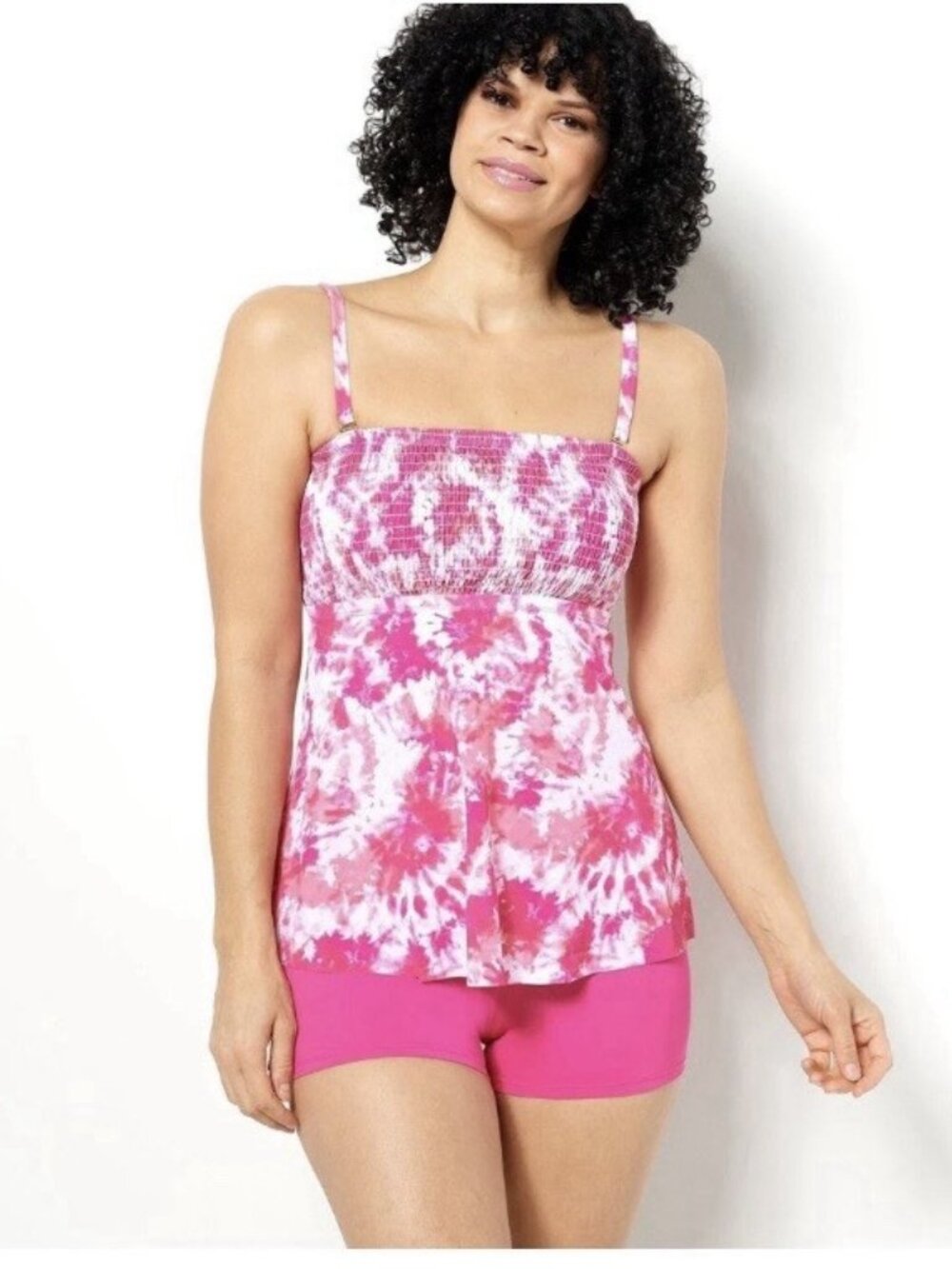 Kim Gravel x Swimsuits For All Size 10 Pink Smocked 2 Piece Swimsuit Shorts Set - Picture 2 of 8